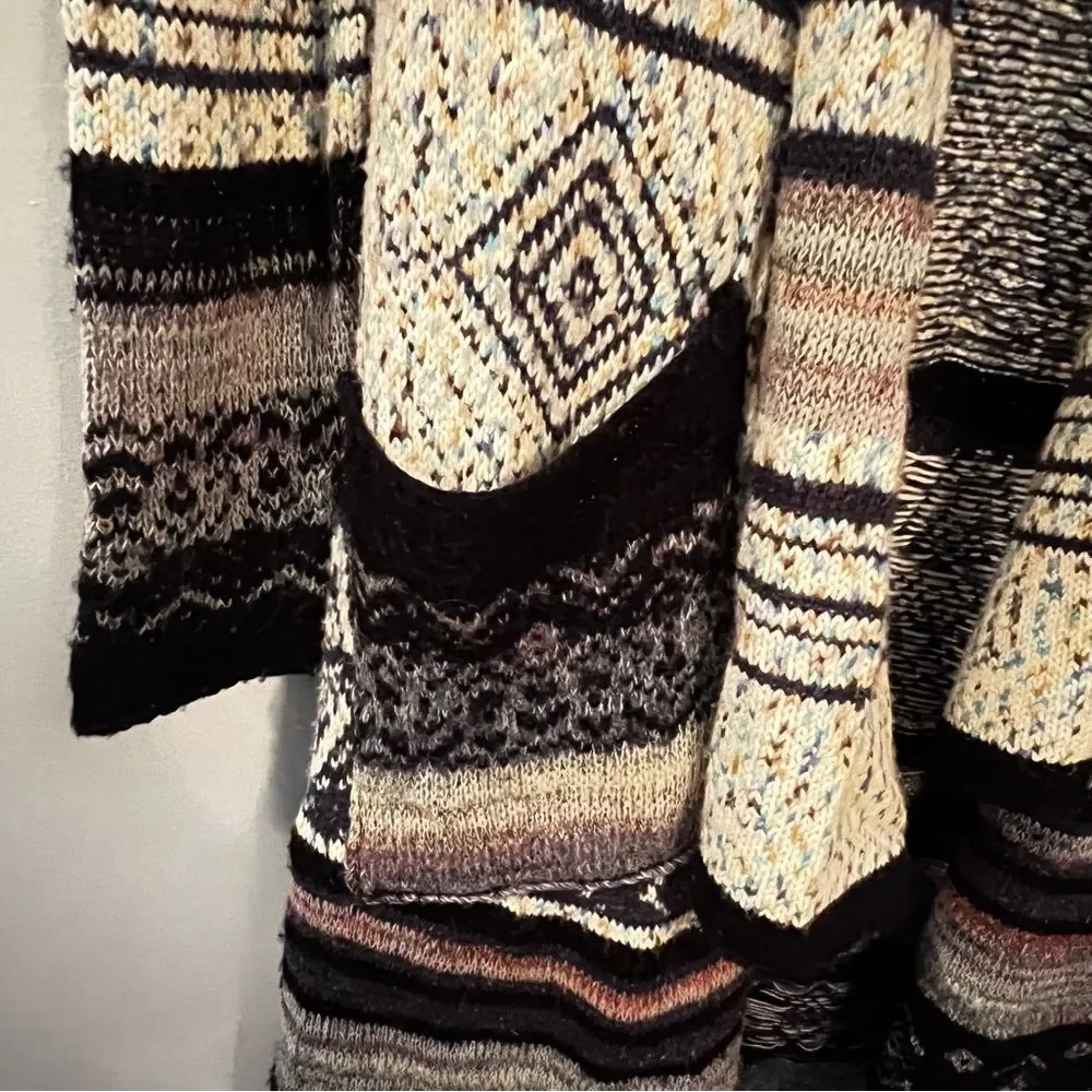 Free People Yesterdays Smile Aztec Striped Duster Boho Long Cardigan Sweater M - Picture 4 of 7